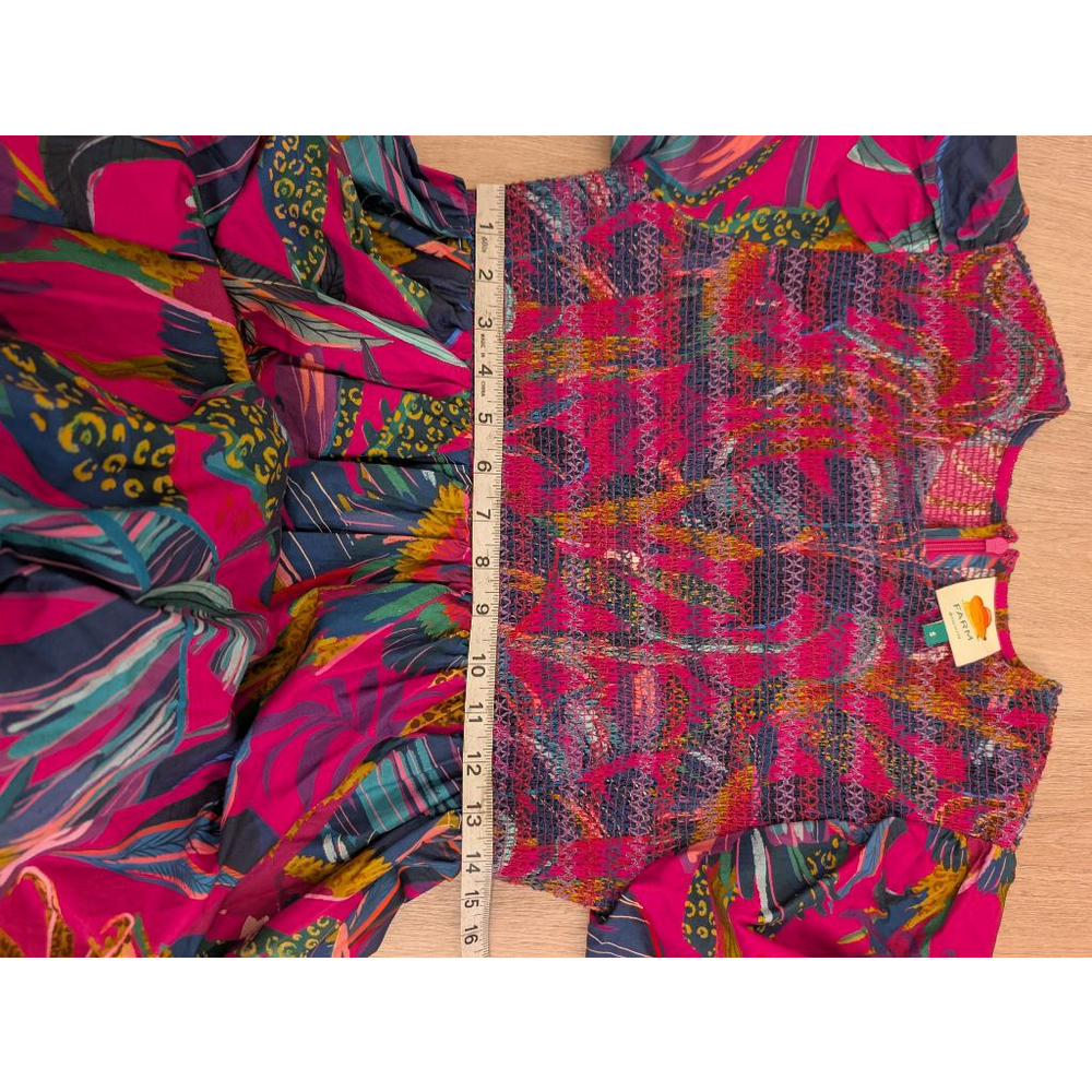 Farm Rio Rainbow Macaws Midi Dress Pink Blue Tropical Bird Print High Low Size S - Picture 9 of 9